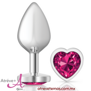 Cheeky Charms Silver heart Bright pink small