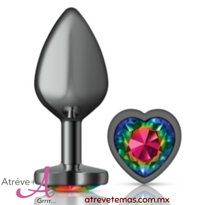 Cheeky Charms Gunmetal heart Rainbow medium