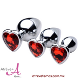 Red heart gem anal plug set